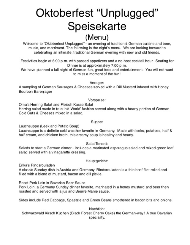 2018 Unplugged Menu